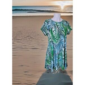Harlow & Rose Dress XL Tropical Print Popover Stretch Soft Beachy Resort Wear